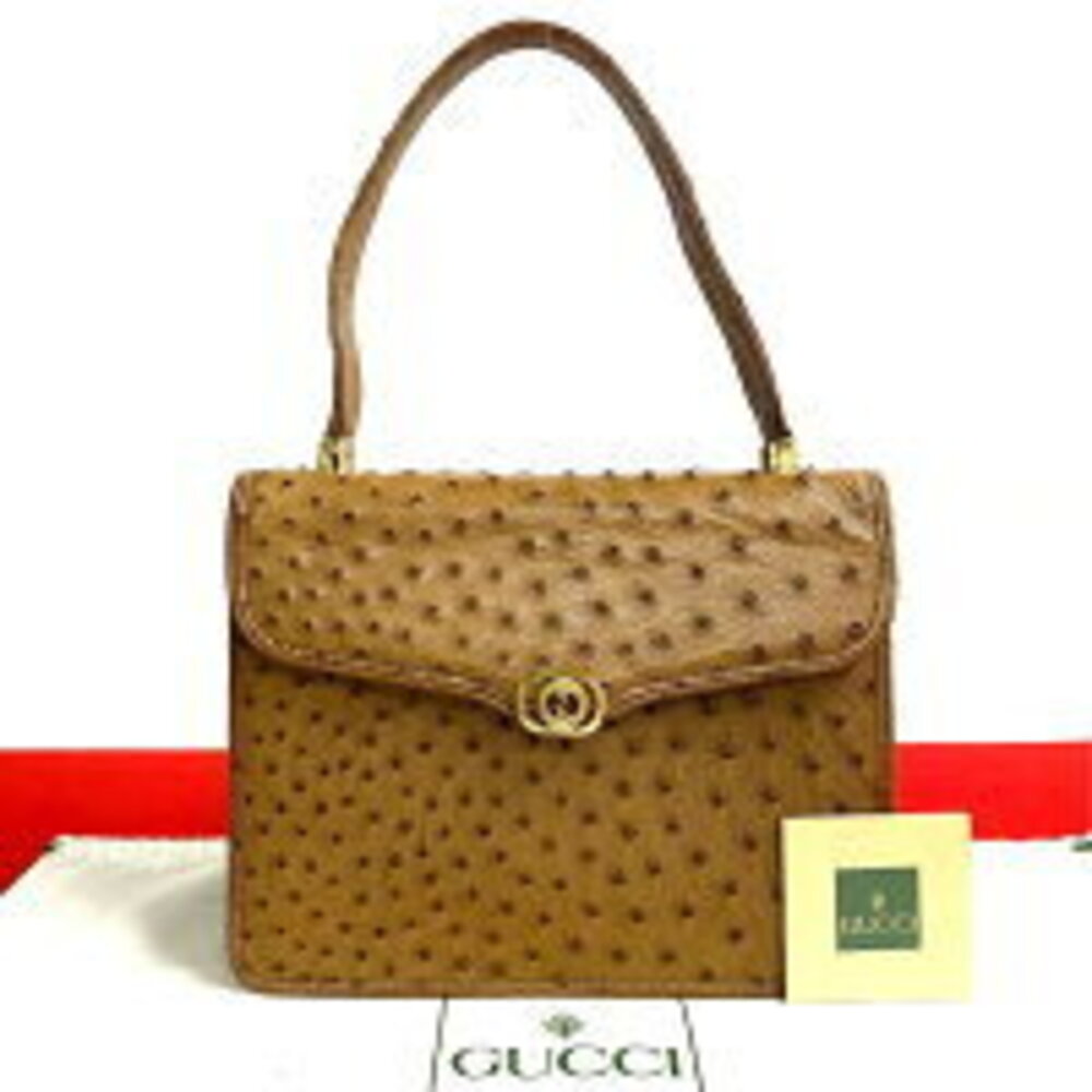 GUCCI GG logo leather ostrich handbag Boston bag brown